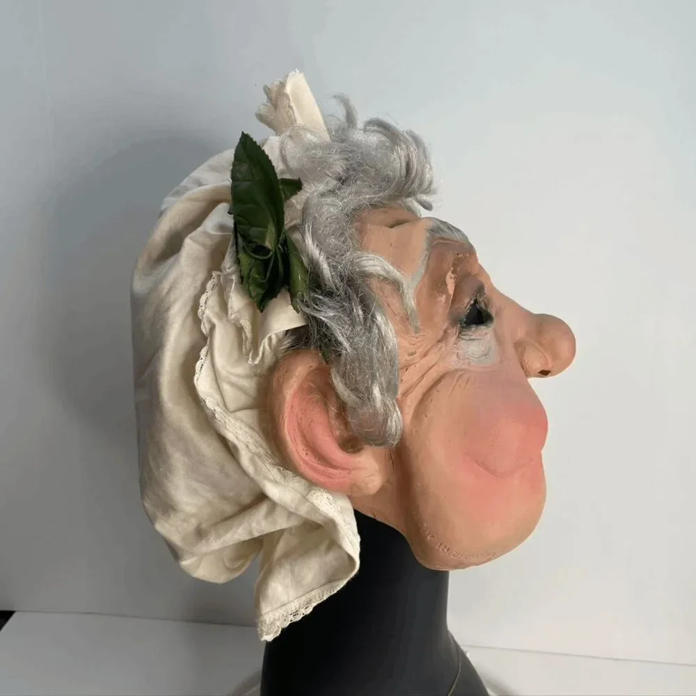 Vintage Old Lady Granny Mask Halloween‎ Grandma Made In Germany Gray Hair Bonnet